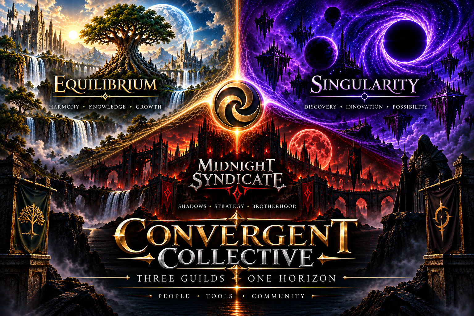 Convergence — Equilibrium, Singularity, and Midnight Syndicate united under one horizon